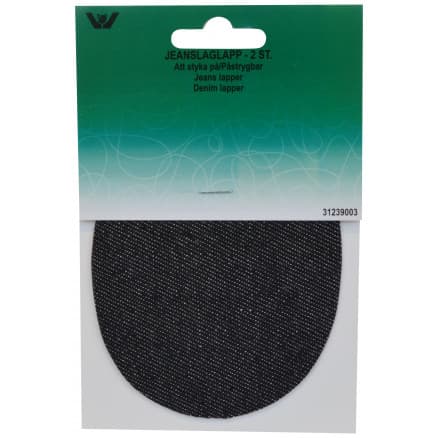 Strykmärke / Reparationslapp Jeans Oval Svart 9x11,5 cm - 2 st.