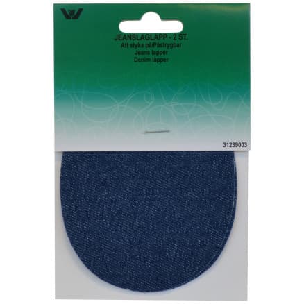 Strykmärke / Reparationslapp Jeans Oval Mörk Denim 9x11,5 cm - 2 st.