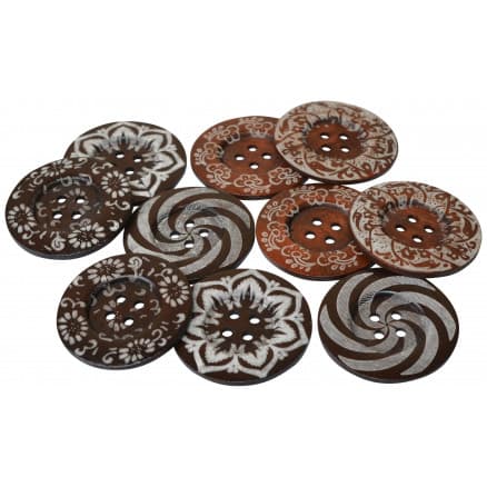 Infinity Hearts knappar Trä med mönster Ass. färger 6cm - 10 st.