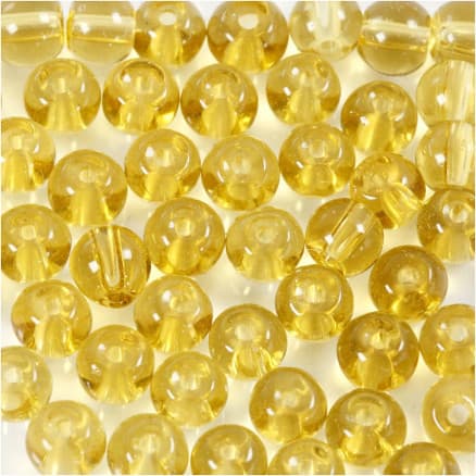 Glaspärlor, Dia. 4 mm, Hålstl. 1 mm, gul, 45 st./ 1 förp.