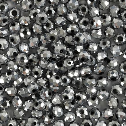 Facettpärlor, stl. 3x4 mm, Hålstl. 0,8 mm, metallicgrå, 100 st./ 1 förp.