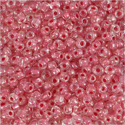 Rocaillepärlor, Dia. 3 mm, stl. 8/0, Hålstl. 0,6-1,0 mm, rosakärna, 25 g/ 1 förp.