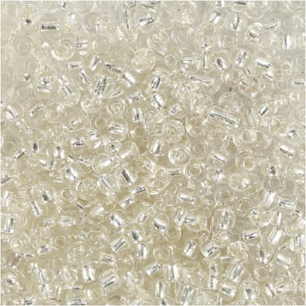 Rocaillepärlor, Dia. 3 mm, stl. 8/0, Hålstl. 0,6-1,0 mm, silver, 25 g/ 1 förp.