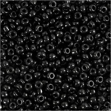 Rocaillepärlor, Dia. 3 mm, stl. 8/0, Hålstl. 0,6-1,0 mm, svart, 25 g/ 1 förp.