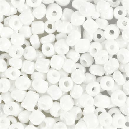 Rocaillepärlor, Dia. 4 mm, stl. 6/0, Hålstl. 0,9-1,2 mm, vit, pärlemor, 25 g/ 1 förp.