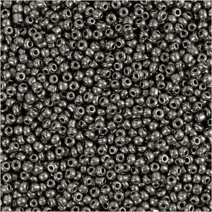 Rocaillepärlor, Dia. 1,7 mm, stl. 15/0, Hålstl. 0,5-0,8 mm, gråmetall, 25 g/ 1 förp.