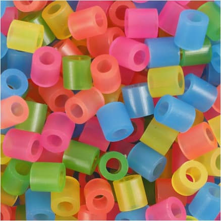 Rörpärlor, stl. 5x5 mm, Hålstl. 2,5 mm, medium, neonfärger, 1100 st./ 1 förp.