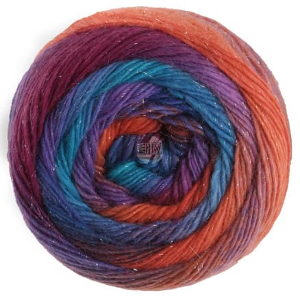 Lana Grossa Meilenweit 100 Colour Mix Sparks Garn 7616 Lax/Mörkblå/Kungblå/Turkos/Rödlila/Fuchsia