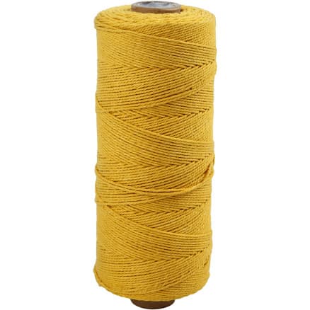 Makramésnöre, L: 315 m, tjocklek 1 mm, Tunn kvalitet 12/12, gul, 220 g/ 1 nystan