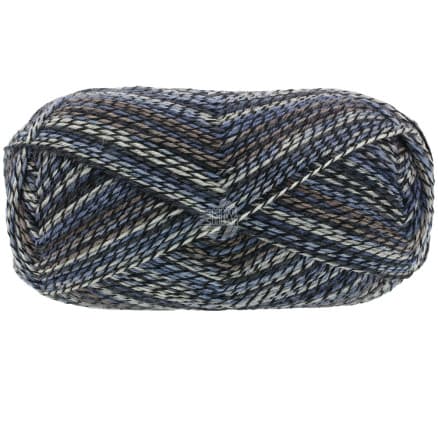 Lana Grossa Meilenweit 100 Denim Mix Garn 4658 Svart/ecru/blå grå/taupe/mörk bensin/antracite