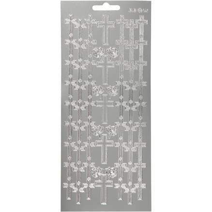 Stickers, kors, ark 10x23 cm, silver, 1 ark