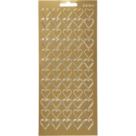 Stickers, hjärtan, ark 10x23 cm, guld, 1 ark