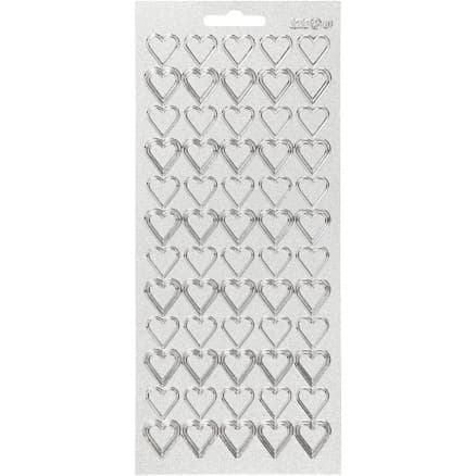 Stickers, hjärtan, ark 10x23 cm, silver, 1 ark