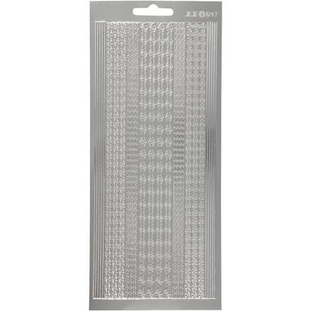 Stickers, bårder, ark 10x23 cm, silver, 1 ark