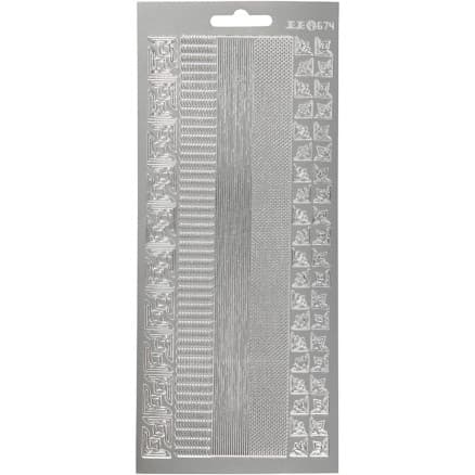 Stickers, bårder, ark 10x23 cm, silver, 1 ark