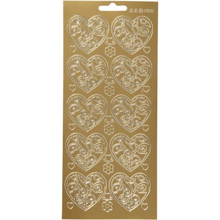 Stickers, hjärtan, ark 10x23 cm, guld, 1 ark