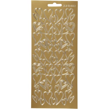 Stickers, hjärtan, ark 10x23 cm, guld, 1 ark
