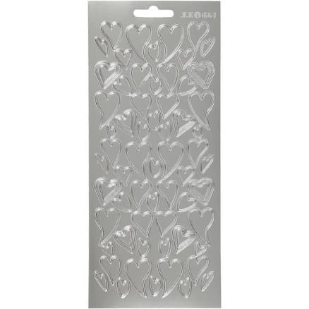 Stickers, hjärtan, ark 10x23 cm, silver, 1 ark