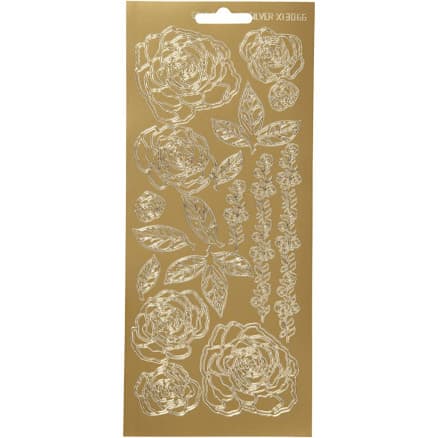 Stickers, rosor, ark 10x23 cm, guld, 1 ark