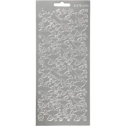 Stickers, duvor, ark 10x23 cm, silver, 1 ark