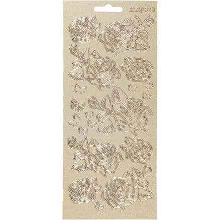 Stickers, rosor, ark 10x23 cm, guld, 1 ark