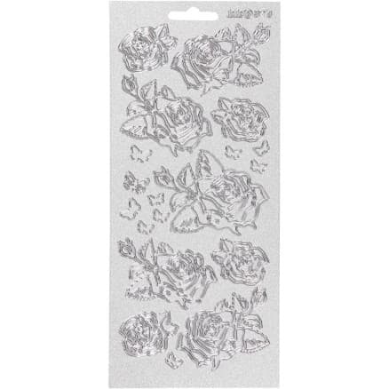 Stickers, rosor, ark 10x23 cm, silver, 1 ark