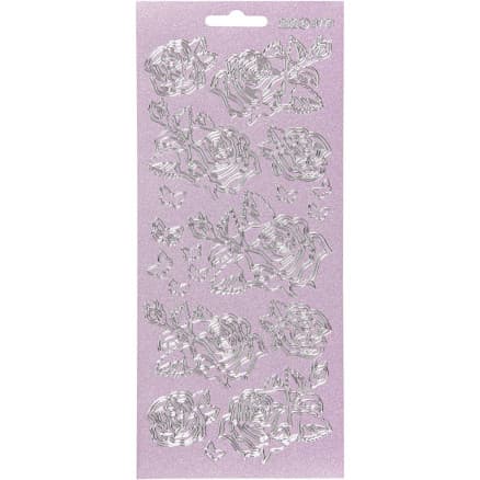 Stickers, rosor, ark 10x23 cm, silver, 1 ark