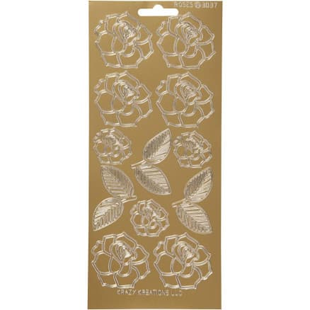 Stickers, rosor, ark 10x23 cm, guld, 1 ark