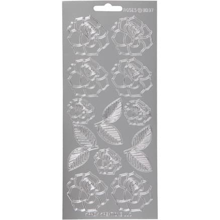 Stickers, rosor, ark 10x23 cm, silver, 1 ark