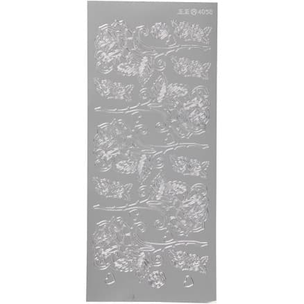 Stickers, rosor, ark 10x23 cm, silver, 1 ark
