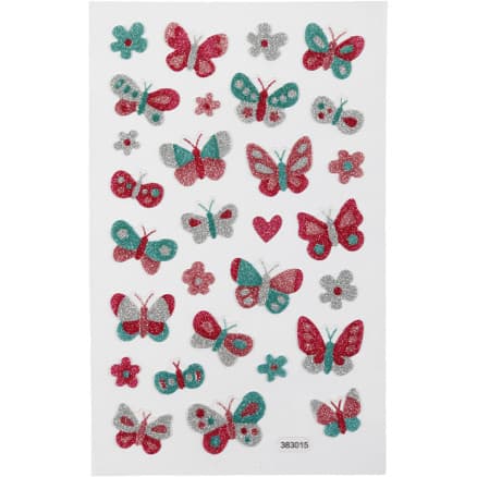 Glitterstickers, fjärilar, ark 10x16 cm, 1 ark