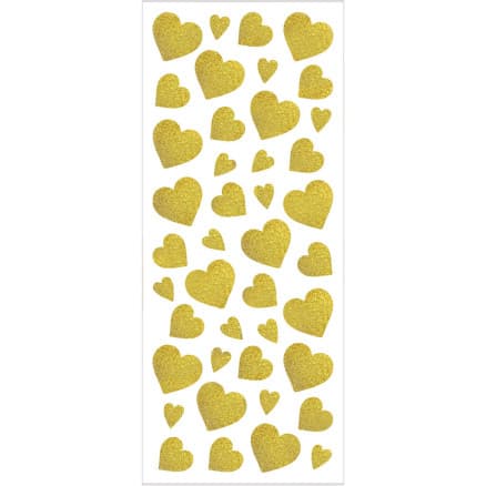 Glitterstickers, hjärtan, ark 10x24 cm, ca. 84 st., guld, 2 ark/ 1 förp.