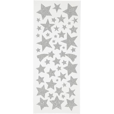 Glitterstickers, stjärnor, ark 10x24 cm, ca. 110 st., silver, 2 ark/ 1 förp.