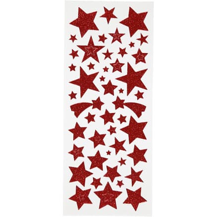 Glitterstickers, stjärnor, ark 10x24 cm, ca. 110 st., röd, 2 ark/ 1 förp.