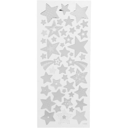 Stickers, stjärnor, ark 10x24 cm, ca. 52 st., silver, 1 ark