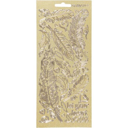 Stickers, fjädrar, ark 10x23 cm, guld, 1 ark