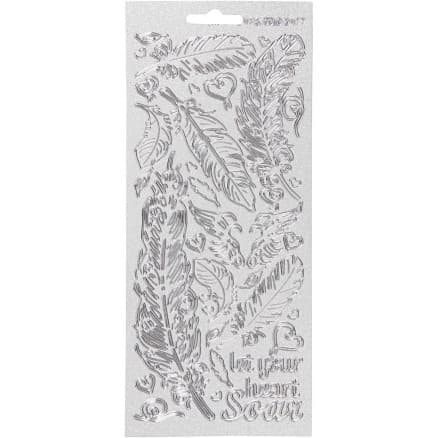 Stickers, fjädrar, ark 10x23 cm, silver, 1 ark