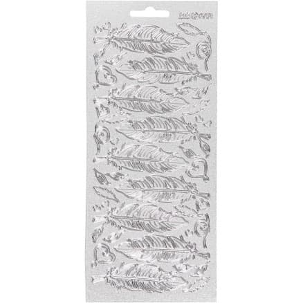 Stickers, fjädrar, ark 10x23 cm, silver, 1 ark