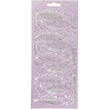 Stickers, fjädrar, ark 10x23 cm, silver, 1 ark