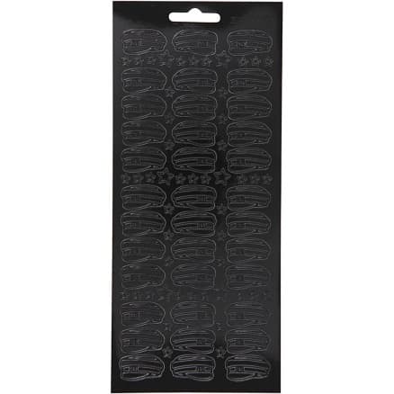 Stickers, hatt, ark 10x23 cm, svart, 1 ark