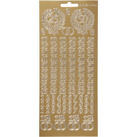 Stickers, jubileum, ark 10x23 cm, guld, 1 ark