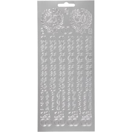 Stickers, jubileum, ark 10x23 cm, silver, 1 ark