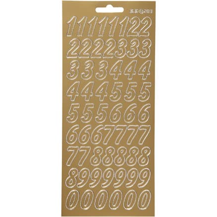 Stickers, siffror, ark 10x23 cm, guld, 1 ark