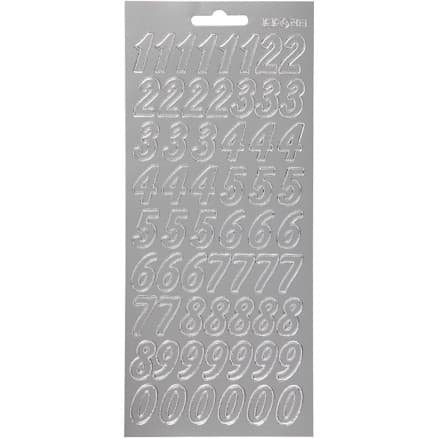 Stickers, siffror, ark 10x23 cm, silver, 1 ark