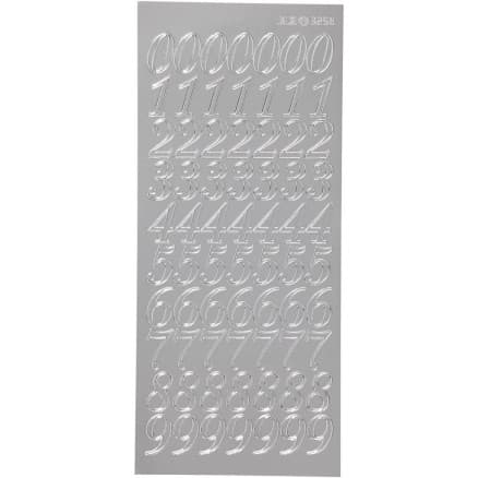 Stickers, siffror, ark 10x23 cm, silver, 1 ark