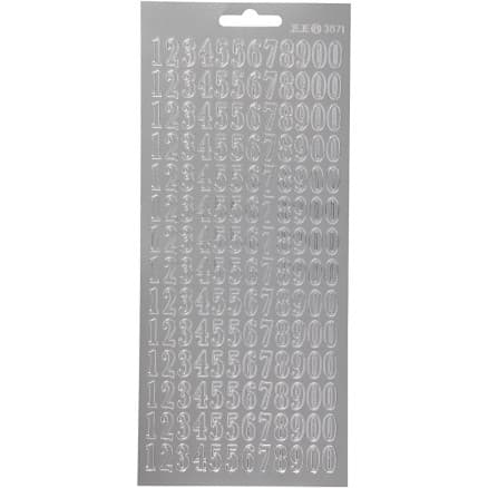 Stickers, siffror, ark 10x23 cm, silver, 1 ark