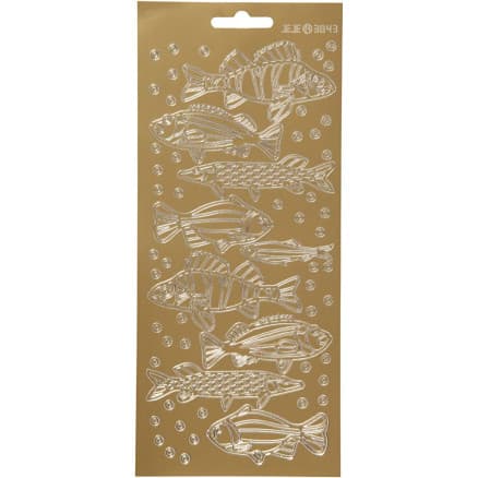Klistermärken, fisk, ark 10x23 cm, guld, 1 ark