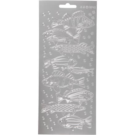 Stickers, fisk, ark 10x23 cm, silver, 1 ark
