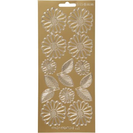 Stickers, margariter, ark 10x23 cm, guld, 1 ark