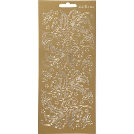 Stickers, järnek, ark 10x23 cm, guld, 1 ark